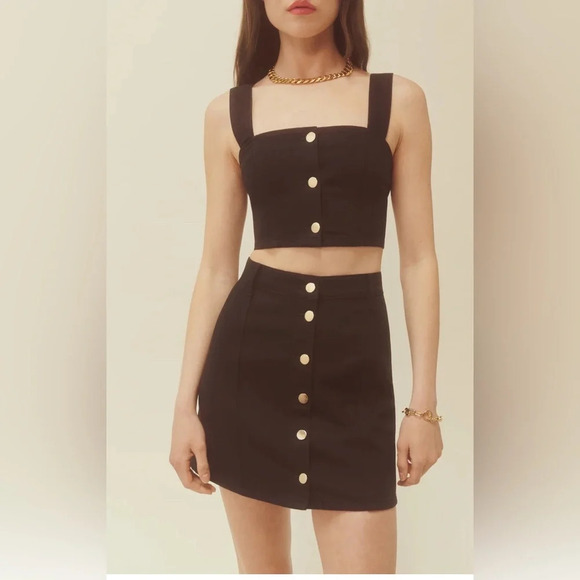 NWT Reformation Jeans Chrissy Black Denim Button Down Crop Top size 10 - Picture 2 of 12